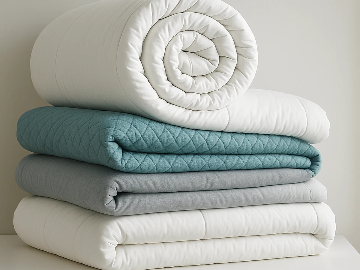 Edredones y mantas plegados para limpieza profesional